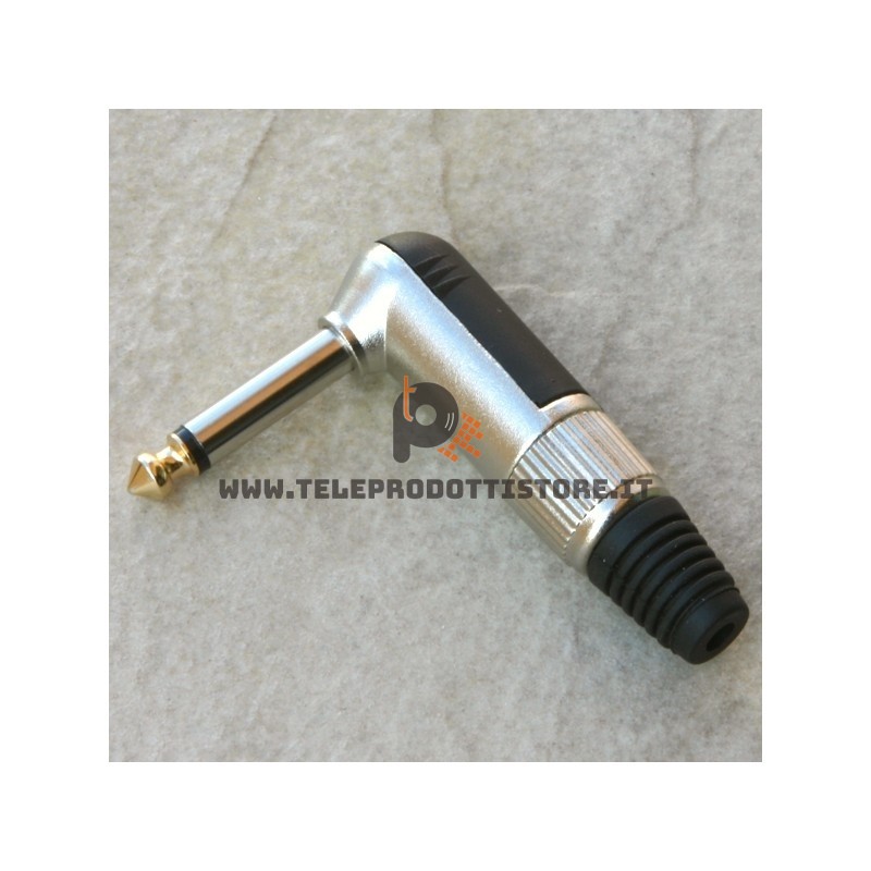 Connettore jack 6,3 mono curvo 90 gradi pipa per segnale audio sbilanciato TS