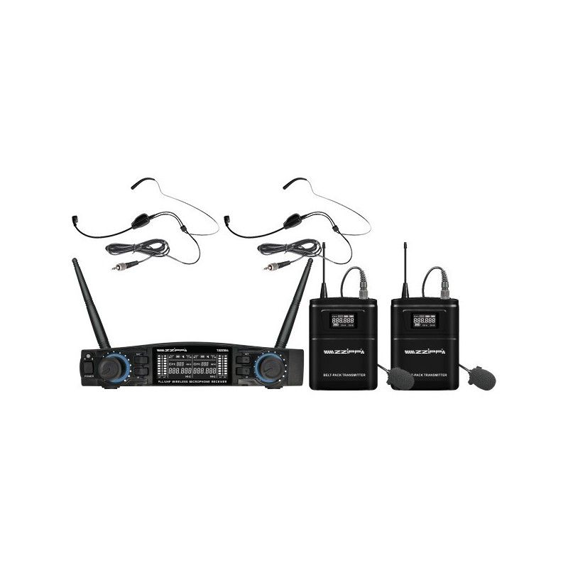 TXZZ584 Zzipp set doppio radiomicrofono wireless uhf 48 ch. archetto lavalier microfono
