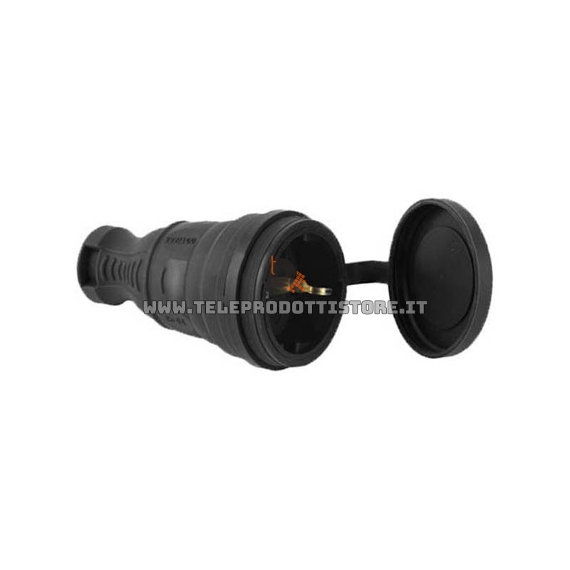 Presa Schuko femmina volante professionale in gomma 16A con tappo made in Bulgaria