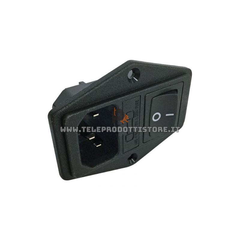 Connettore presa di alimentazione IEC C16 VDE da pannello con porta fusibile e interruttore nero