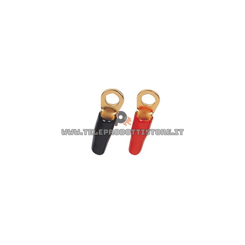 Coppia di capicorda ad anello foro 8,5 mm. occhiello placcato oro terminali 6AGW 13 mm.