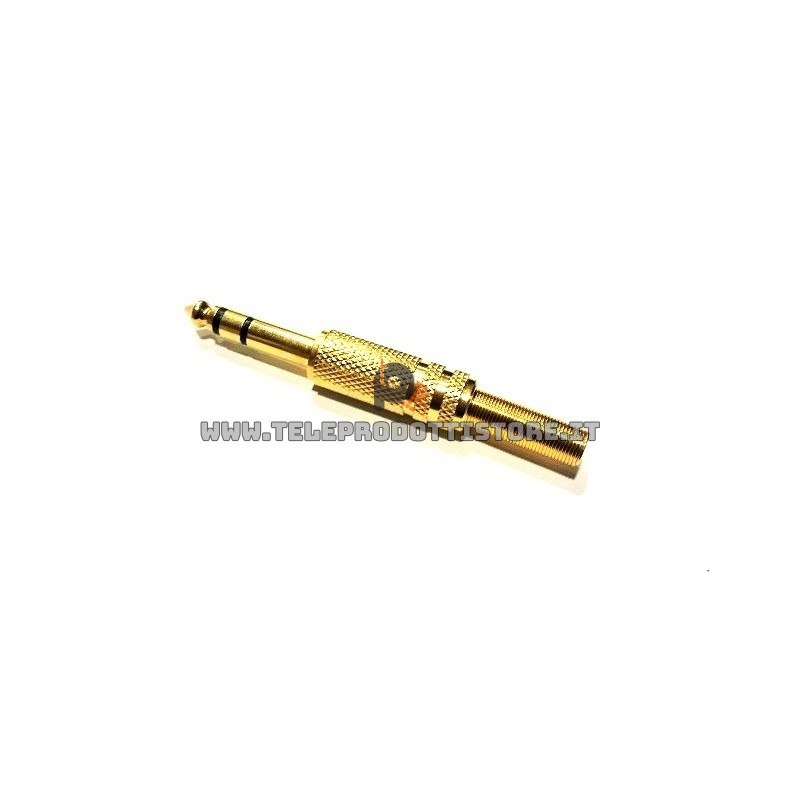 Spinotto connettore Jack 6.3 bilanciato stereo TRS gold in metallo 6,3 mm.