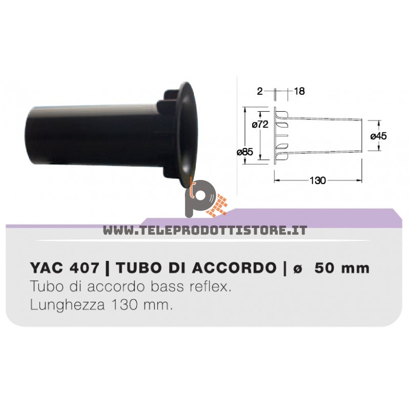 YAC407 tubo di accordo da 50mm in ABS per casse acustiche bass reflex