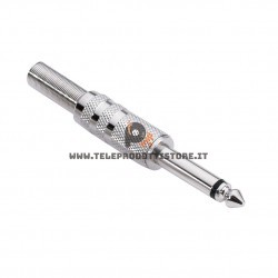 Spinotto connettore Jack 6.3 mono TS cromo in metallo 6,3 mm. per segnali audio
