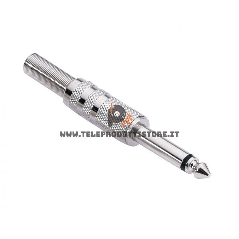 Spinotto connettore Jack 6.3 mono TS cromo in metallo 6,3 mm. per segnali audio