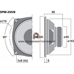 SPM-205/8 Monacor Woofer midrange hifi 150W 8Ohm 8" 200mm SPM205/8