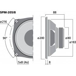SPM-205/4 Monacor Woofer hifi 150W 4Ohm 8" 200mm SPM205/4