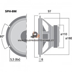 SPH-8M Monacor Woofer altoparlante hifi 150 W 8 Ohm 8" 200mm SPH8M