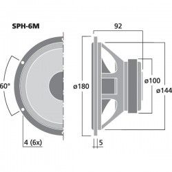 SPH-6M Monacor Woofer altoparlante 120 W 8 Ohm 6" 165mm SPH6M