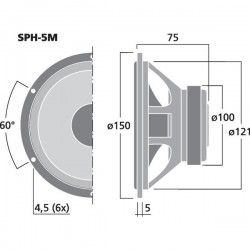 SPH-5M Monacor Woofer midrange hifi, 80 W 8 Ohm 5"1/2 130mm SPH5M
