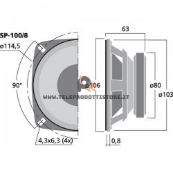 SP-100/8 Monacor Woofer midrange 60W 8 Ohm 4" 100mm SP100/8 SP 100 /8