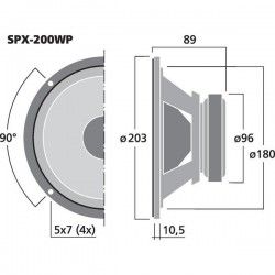 SPX-200WP Monacor Altoparlante woofer larga banda bicono 100W 8Ohm 8" 200mm SPX200WP