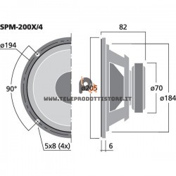 SPM-200X/4 Monacor Altoparlante woofer a larga banda 60W 4Ohm 8" 200mm SPM200X/4