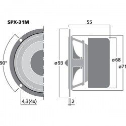 SPX-31M Monacor Altoparlante woofer a larga banda 40W 8Ohm 3" 87mm SPX31M