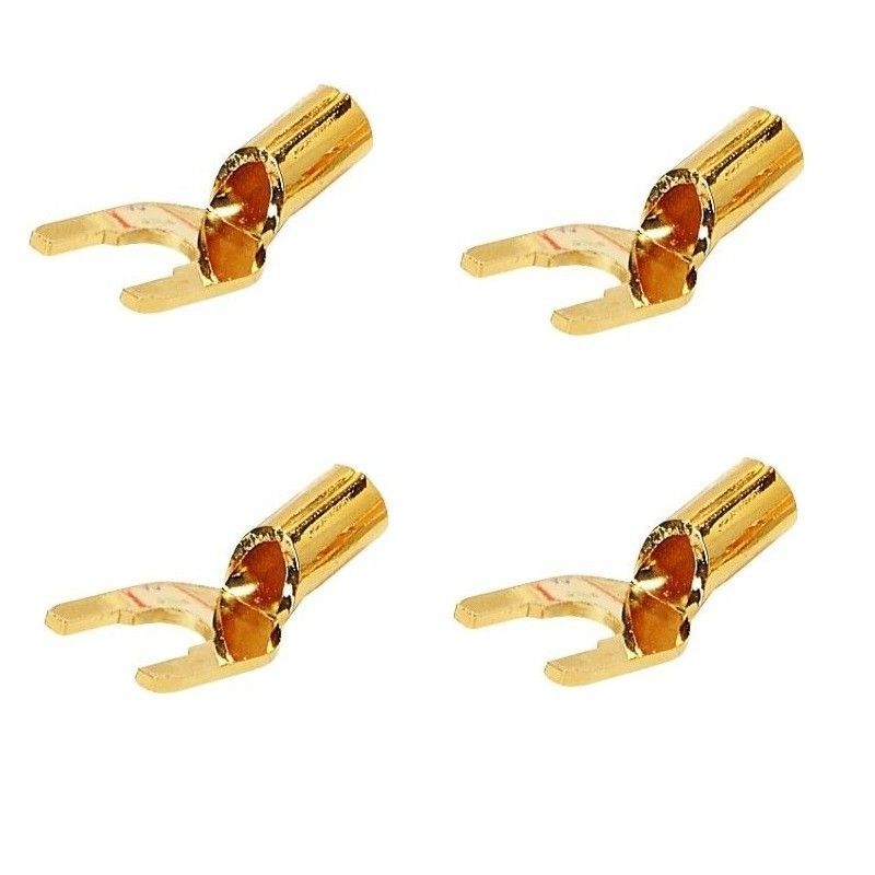 Set 4 pezzi capicorda forcine forcelle dorate per cavi audio forcella
