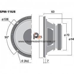 SPM-116/8 Monacor Woofer midrange hifi 40W 8Ohm 4" 100mm SPM116/8